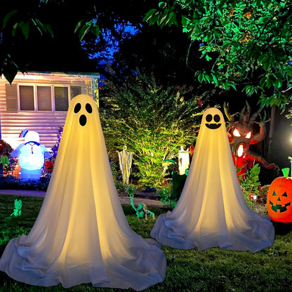 Jxueych 2 Packs Halloween Decorations Outdoor, Spooky Ghost Halloween Decor with String Lights, Battery Operated, Easy to Assemble Ghost Decorations for Front Porch Yard