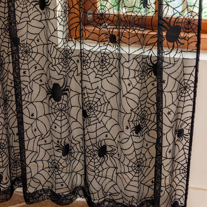YJ YANJUN Halloween Curtains for Living Room 72 inch Long Goth Black Sheer Curtains 2 Panels Spooky Spiderwebs Halloween Decoration for Party Supplies Garage Door 55Wx72L Inch