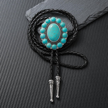 GelConnie Turquoise Bolo Tie for Women Cowboy Bolo Tie for Men Vintage Silver Bolero Ties Men Western Ties Natural Stone