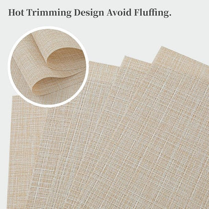 Leetaltree Beige Placemats Set of 4 - Heat-Resistant, Non-Slip Table Mats, Washable Woven Vinyl for Indoor & Outdoor Dining