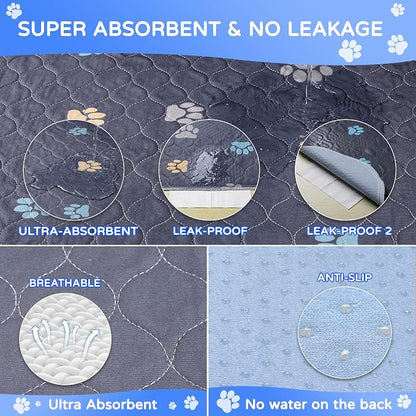 Washable Pee Pads for Dogs, 2 Pack Large 48"x48" Ultra-Absorbent and Leak-Proof Non-Slip Potty Training Pads, Fast Absorbent Pet Whelping Pads, Puppy Playpen Mat for Incontinence, Housebreak, Crate