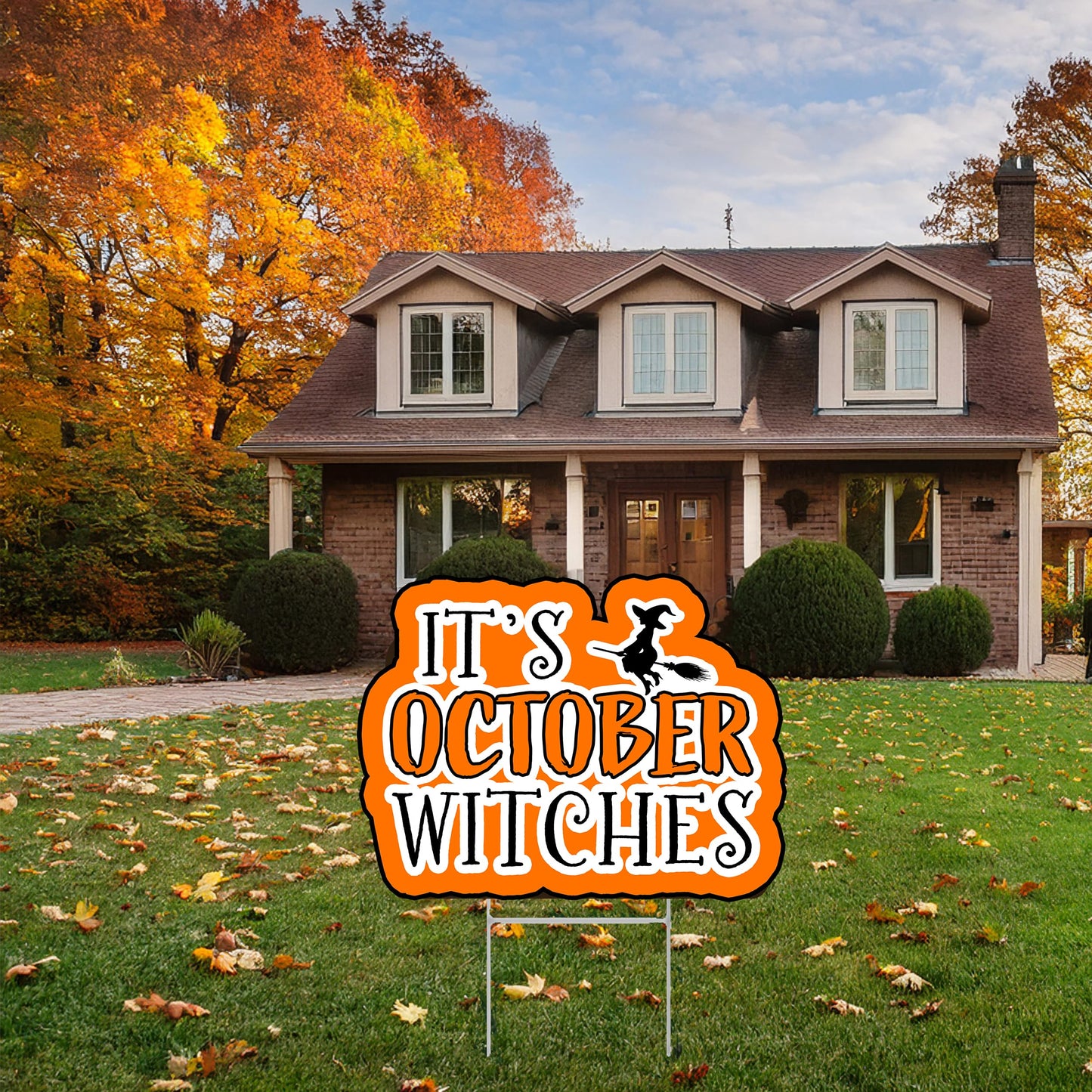 Large Orange It's October Witches Halloween Yard Sign Home Outdoor Lawn Decoration With Stakes Scary Spooky Decor 17x13 Inches