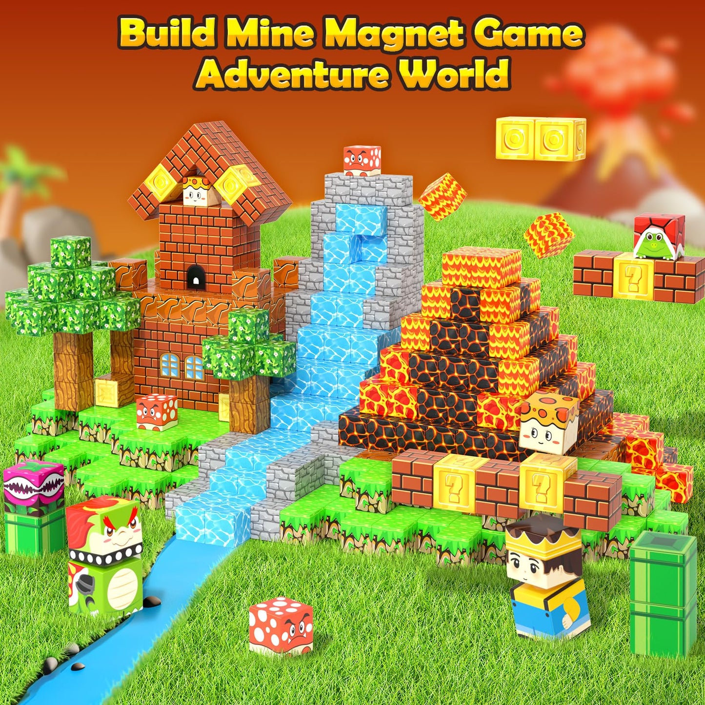 100PCS Magnetic Blocks Magnetic Building Blocks Sensory Toys for Kids Ages 3-5 6-8 8-12 Kids Game Toys for 3+ Year Old Boys & Girls, Mine Magnet World Craft 3 4 5 6 7 8 9 Year Old Boy Birthday Gift