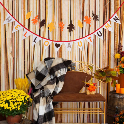 Hello Autumn Felt Bunting - Harvest Festival Farm Theme Wall Hanging Garland, Thanksgiving Autumn Leaves Garland, Halloween Pumpkin Spice Banner, Halloween Nursery Room Fire Place Hanging Decors
