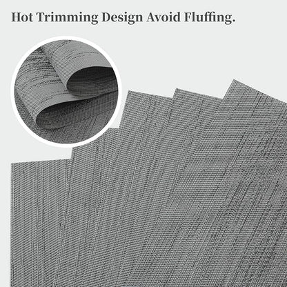 Leetaltree Grey Placemats, Heat Resistant Non-Slip Place mats for Dining Table, Washable Durable PVC Vinyl Woven Table Mats (Set of 6)