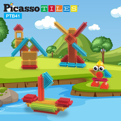 PicassoTiles Toys 41 piece Hedgehog Block Building Blocks Construction Toy Set w/IdeaBook Learning Playset None Magnetic STEM STEAM Educational Kit Child Brain Development Preschool Kindergarten PTB41
