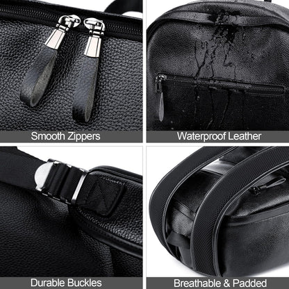 weiatas Black Leather Laptop Backpack for Men Women Work Travel, College School Backpack Casual Daypack fits 15.6 Inch