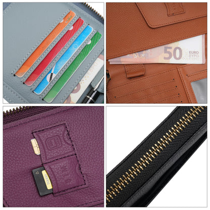 WASON Leather Zipper Travel Passport Wallet Holder RFID Blocking Cover, Passport case Pocket Slot for Card, Cash, ID, Boarding Pass and Ticket for Men, Women and Family Trips (Purple)