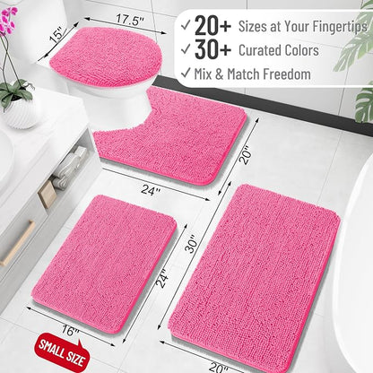 OLANLY Large Bathroom Rugs 45x27, Extra Soft Absorbent Chenille Bath Rugs, Rubber Backing Quick Dry, Machine Washable Bath Mats for Bathroom Floor, Tub and Shower, Home Decor Accessories, Hot Pink