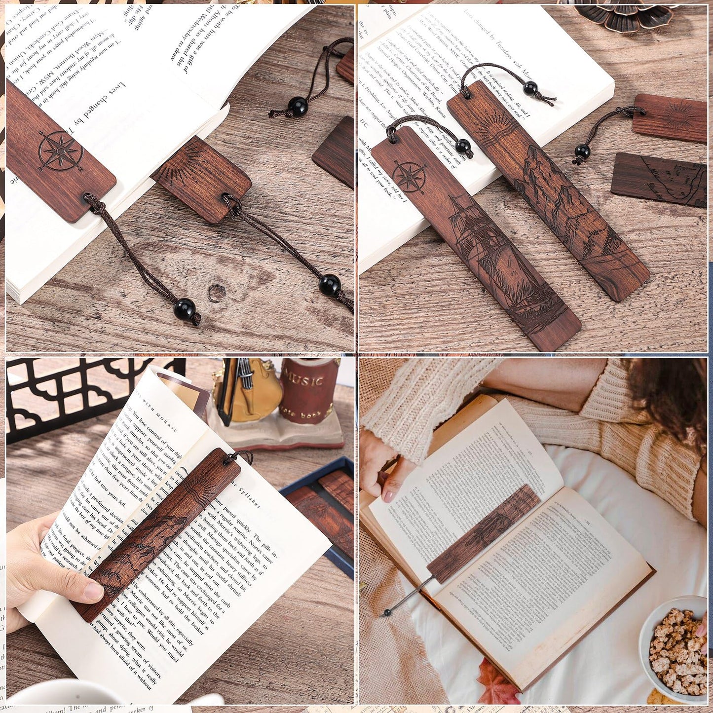 4Pcs Wood Bookmark for Men, Back to School Gifts