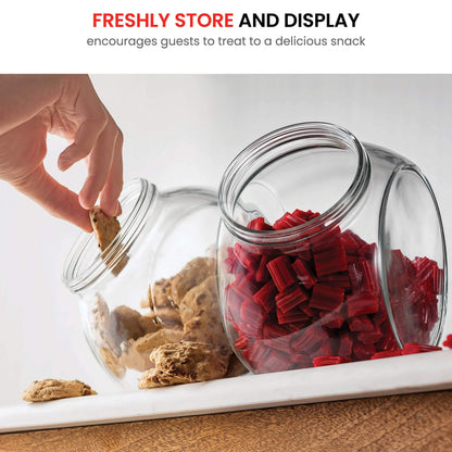 Bormioli Rocco Pandora Glass Candy Jar 75½-Ounce Cookie Jar (2 Pack) with Plastic Airtight Seal Lid 2-Way Display, Bulk-Food Storage Jar for Snacks, Dry Food, Jelly Beans Canister, Apothecary Jars.