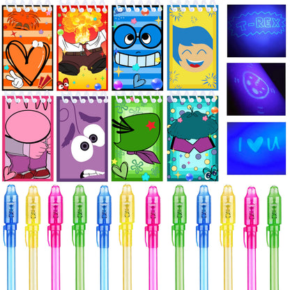 Junyaoii 12 UV Pens and 12 Cartoon Notebooks for Children's Birthday Party Favors, Boy & Girl Party Gift Bag Stuffers, Advent Calendar Birthday Decoration