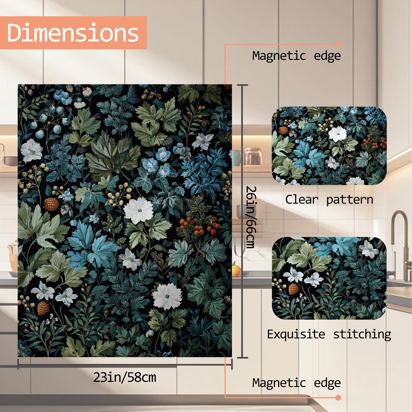 Forest Plants Flowers Dishwasher Magnet Cover Reuseable Refrigerator Magnet Cover Decal Kitchen Fridge Hoilday Party Decor, 23 W x 26 H
