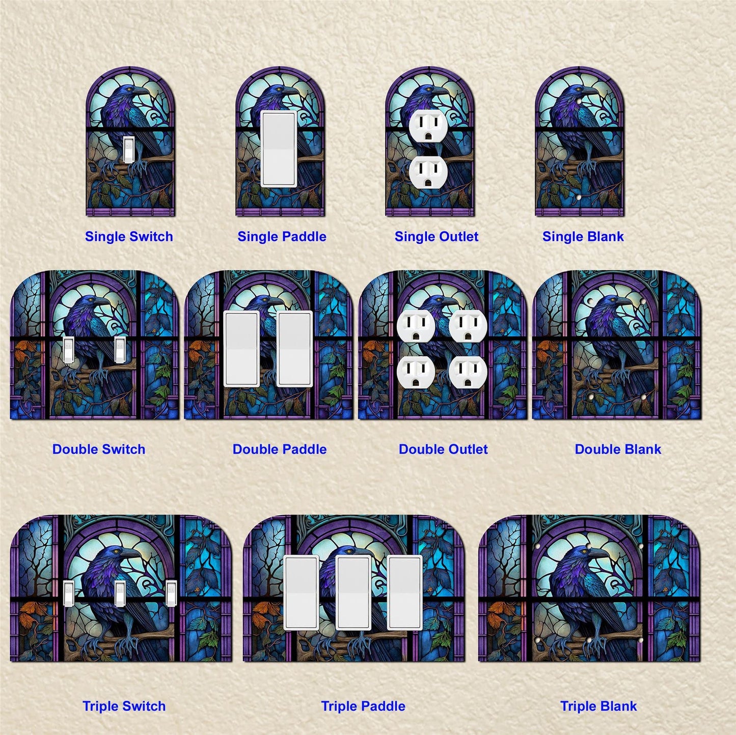 Off The Wall Plates - Stained Glass Look Crow - Single Gang Paddle Rocker