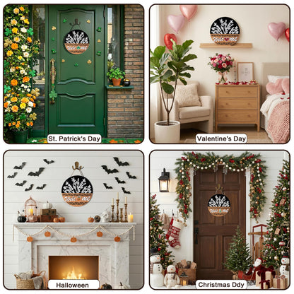 Interchangeable 3D Welcome Sign for Front Door, Rustic Round Wood Wreaths Wall Hanging Decor, House Warming Gifts New Home Decorations, for Spring Summer Fall Winter All Seasons Porch Christmas