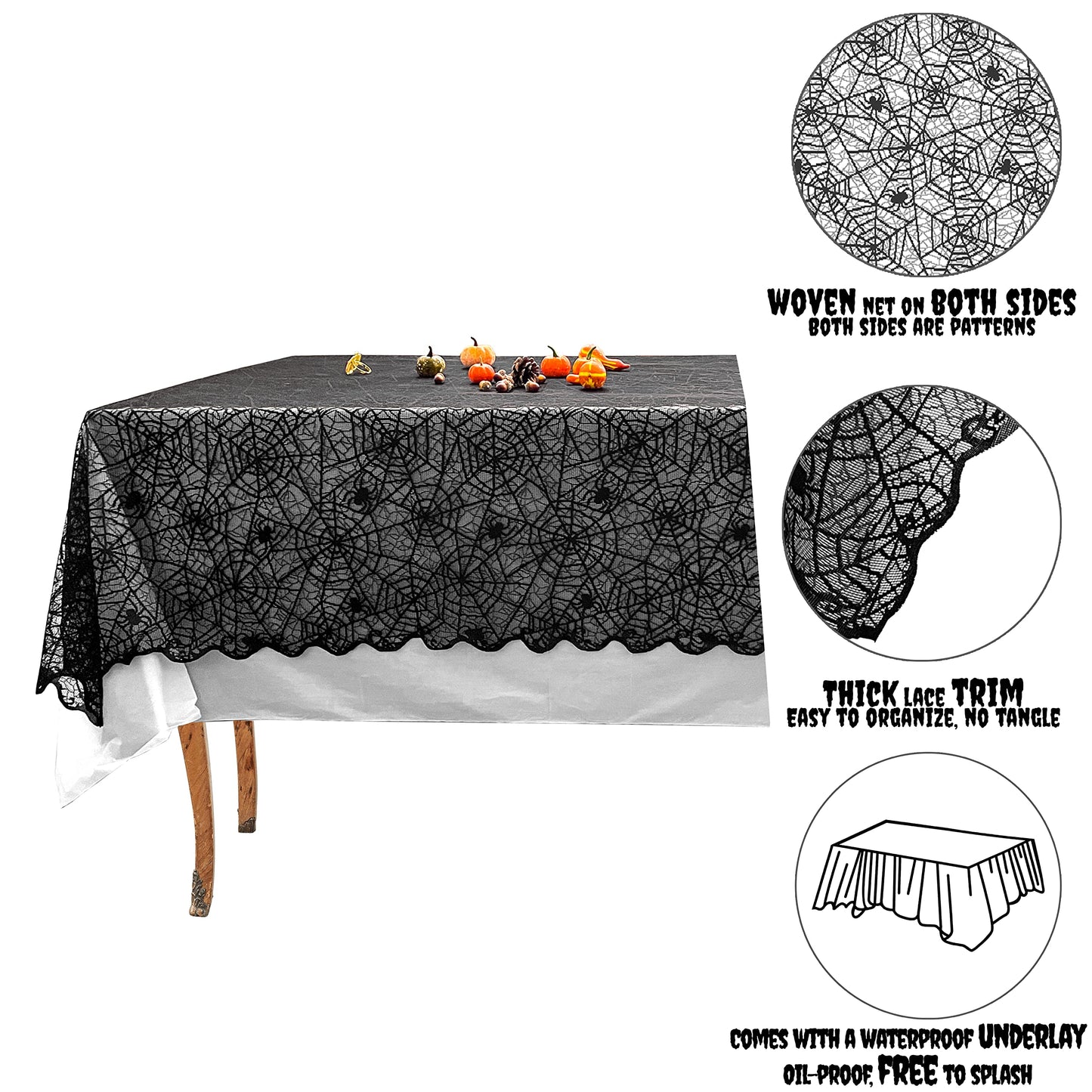 NNTA 2 Pack Halloween Tablecloth Plastic Rectangular Black Spider Web Disposable Table Cover Waterproof Spillproof - Perfect for Halloween Decoration Dinner Party