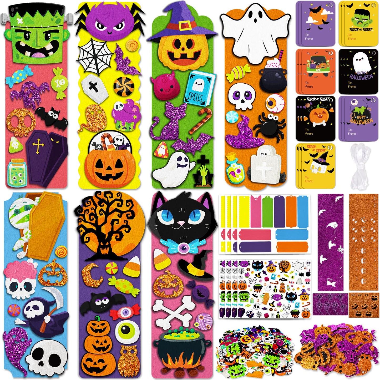 80UncleKimby 40 Sets Halloween Bookmark DIY Craft Kit with Stickers Accessories for Party Activities Craft Projects Gifts