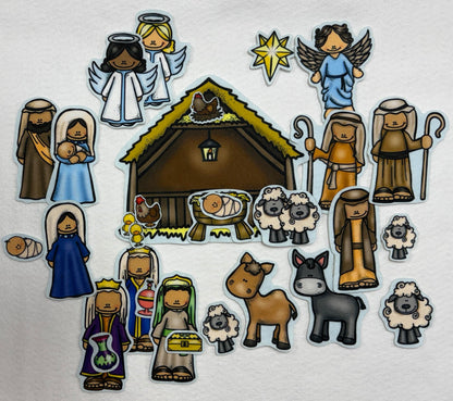 Story Time Felts Nativity Birth of Baby Jesus Felt Figures Flannel Board Stories 25 Pieces Christmas Scene (Medium-Blue)