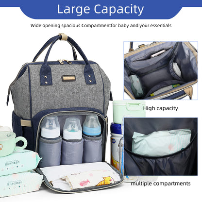 Diaper Bag Backpack, Diaper Bags for Baby Girls Boys, Baby Bags for Moms Dads, Nappy Changing Bag with Insulated Pockets,Multi-functional Waterproof Backpack with Stroller straps- Light Grey Blue