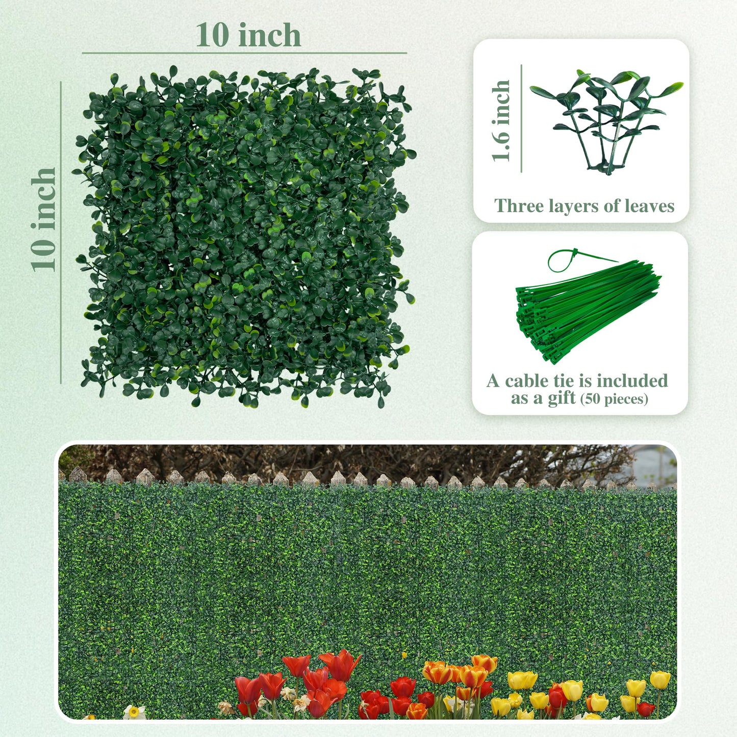 ODTORY Artificial Greenery Grass Wall Panel, 10x10 Inch 6-Pack (4.2 sqft), UV-Anti Fake Ivy Fence Privacy Screen Green Boxwood Covering for Indoor and Outdoor Home Wall Decor