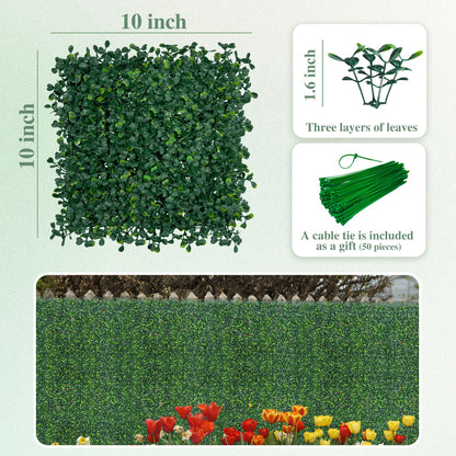 ODTORY Artificial Greenery Grass Wall Panel, 10x10 Inch 20-Pack (14 sqft), UV-Anti Fake Ivy Fence Privacy Screen Green Boxwood Covering for Indoor and Outdoor Home Wall Decor