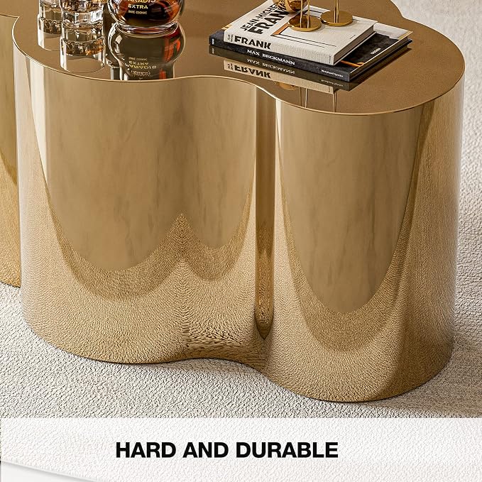 IKIFLY Modern Gold Stainless Coffee Table, Small Cloud Fashion Design Accent Table for Living Room Bedroom