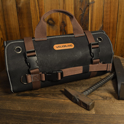 WELKINLAND Heavy-Duty Waxed Canvas Tool roll, 15-Pockets Tool Wrap Roll, 15L Tool Up Roll Bags, Tool Bag Roll, Tool roll organizer, Roll up tool bag organizer