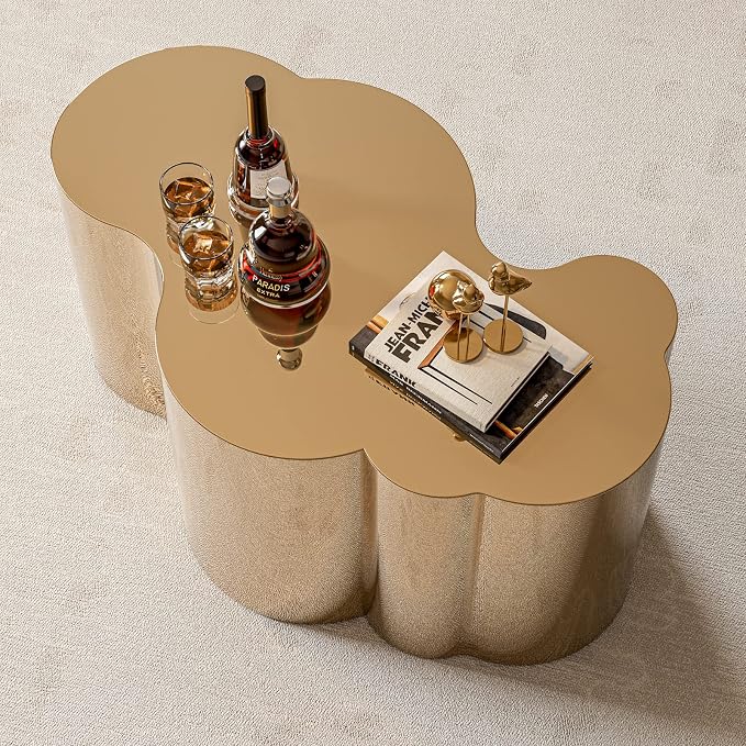 IKIFLY Modern Gold Stainless Coffee Table, Small Cloud Fashion Design Accent Table for Living Room Bedroom