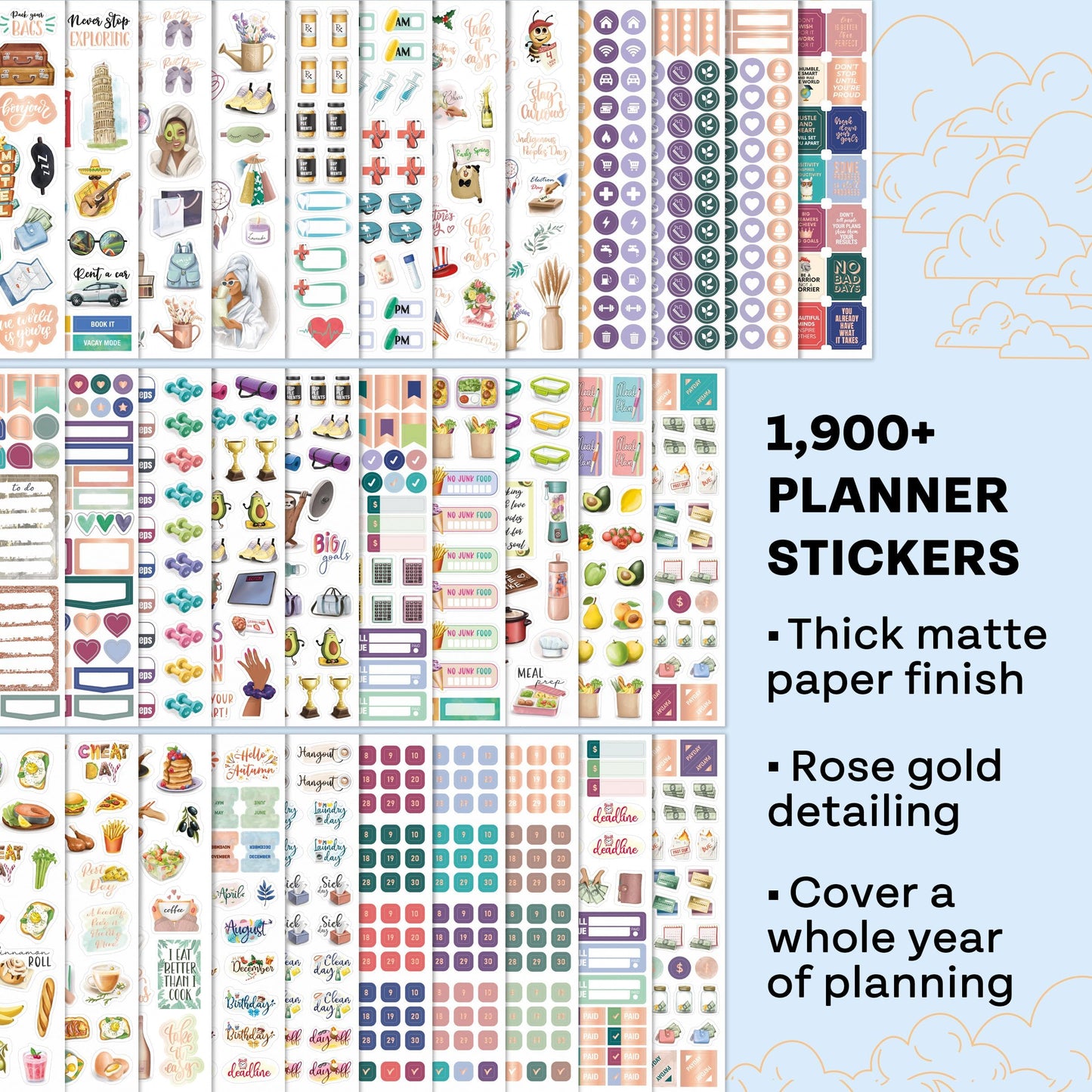 Legend Mega Sticker Pack – 1,900+ Small Stickers for Planner, Journal & Calendar – Aesthetic, Inspirational, Seasonal, Dates, Months, Holidays, Wellness & Budget Stickers – Planner Accessories