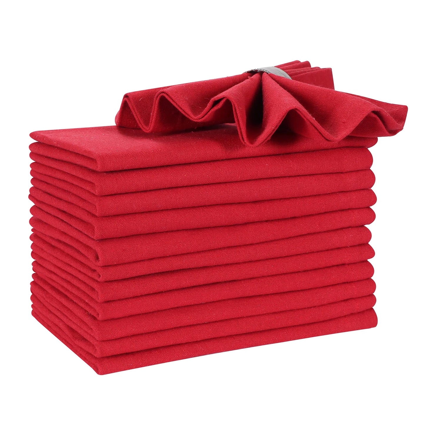 Hausattire Reusable Napkins Cloth Washable 100% Cotton 18x18 Inch Dinner Table Napkin Home Banquet Party Wedding |Mother's Day Set of 12 Cloth Napkins Decor|Red