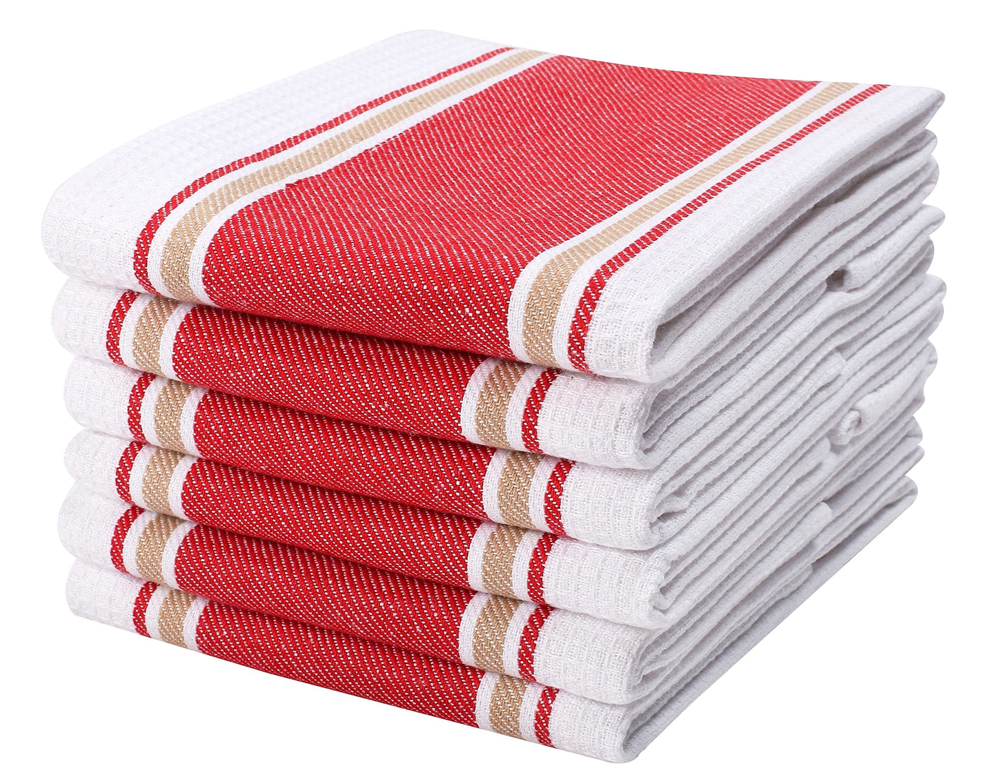 Goroly Home 100% Cotton Kitchen Dish Towel Set of 6 Pack, Highly Absorbent Quick Drying, Machine Washable and Reusable Ultra Soft Tea Towel with Hanging Loop for Cleaning Dishes, 20x28 Inch Red