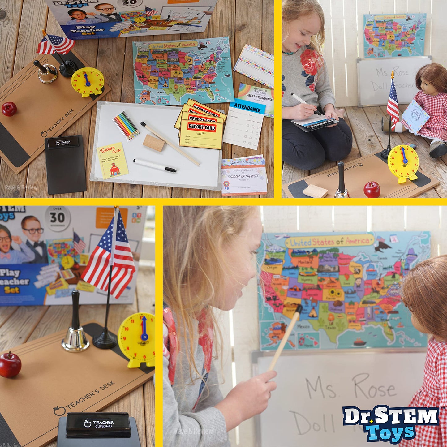 Dr. STEM Toys - Play Teacher Role-Play Set Includes Reusable White Board, Bell, Report Cards, for Home or Classroom, Over 30 Pieces Included, Gift for Kids, Complete Set