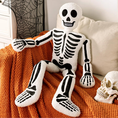 Halloween Decorations Plush Throw Pillows: Cute Teddy Fleece Skeleton Throw Pillow, Stuffed Skull Human Skeleton Cushion Halloween Decorations Indoor for Kids Home Sofa Bed Office Couch Living Room