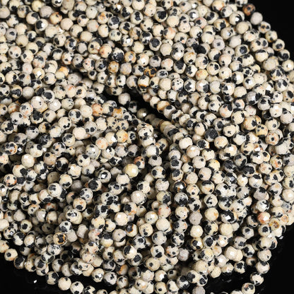 Song Xi 90pcs 4mm Natural Dalmatian Gemstone Beads Faceted Round Loose Stone Beads for Jewelry Making