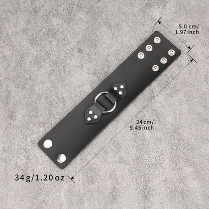 Jeilwiy Mens Cuff Bracelet Punk Rock Bracelets Black Leather Bracelet for Men Women Plain Punk Leather Snap Bracelets
