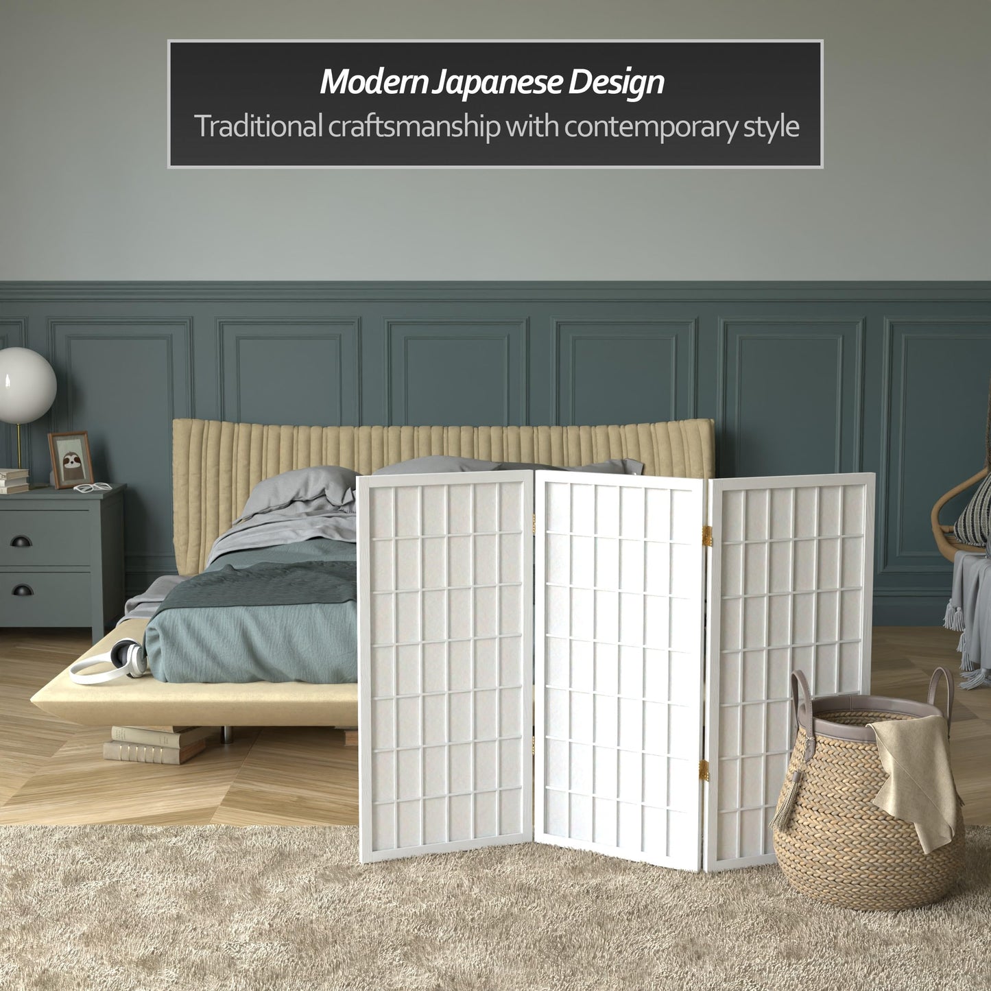 3 ft. Short Window Pane Shoji Screen - White - 3 Panels