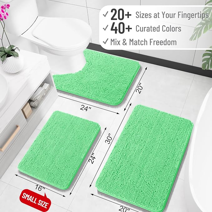 OLANLY Large Bathroom Rugs 47x32, Extra Soft Absorbent Chenille Bath Rugs, Rubber Backing Quick Dry, Machine Washable Bath Mats for Bathroom Floor, Tub and Shower, Home Decor Accessories, Mint Green