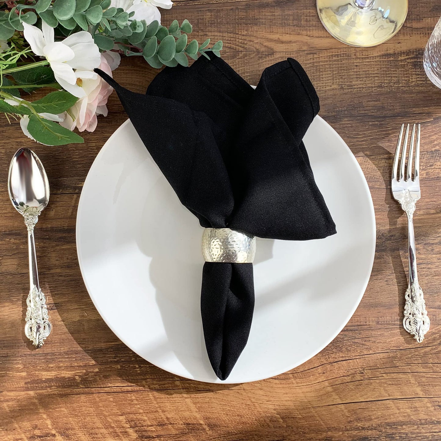 INFEI Solid Color Linen Blended Thin Dinner Cloth Napkins - Set of 12 (40 x 40 cm) - for Halloween Events & Home Use (Black)