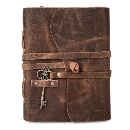 Leather Journal with Deckle Edge Paper 8x6 inch and Vintage Key | Handmade Writing Notebook Diary | Bound Daily Notepad for Men & Women Medium, Sketch/Writing pad for Artists