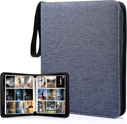 WOT I Trading Card Binder, 900 Pockets Collection Card Binder Sleeves with Polyester Fabric Cover&Zipper - Dark Blue