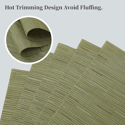 Leetaltree Pea Green Placemats Set of 12 - Heat Resistant Non-Slip Place mats for Dining Table, Washable Durable PVC Vinyl Woven Table Mats（Pea Green, 12）