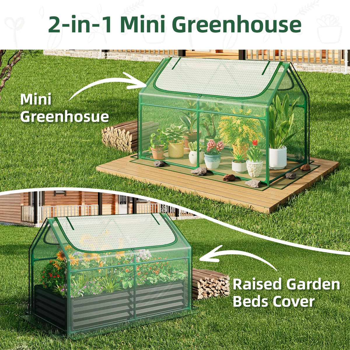 Superlele Mini Greenhouse for Outdoor, 48x24x36In Portable Greenhouse with 2 Large Zipper Doors, Reinforced Green PE Mesh Cover for Plant Protection and Spring Gardening, Steady Steel Frame