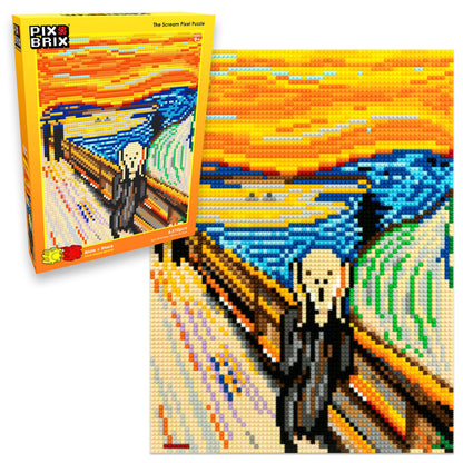 Pix Brix Pixel Art Puzzle Bricks - Pixel Puzzle of The Scream by Edvard Munch, 6,510 Pieces - Patented Colorful Slide + Stack Building Bricks to Recreate This Famous Painting, Builds Without Glue