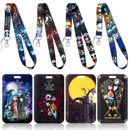 CFuguier Halloween Card Holder Lanyard - 4-Set Halloween Gothic Style ID Badge Card Holder Neck Lanyard Women Men Teacher Nursing Student Nurse Office School Cell Phone Car Key Chain Wallet USB Flash