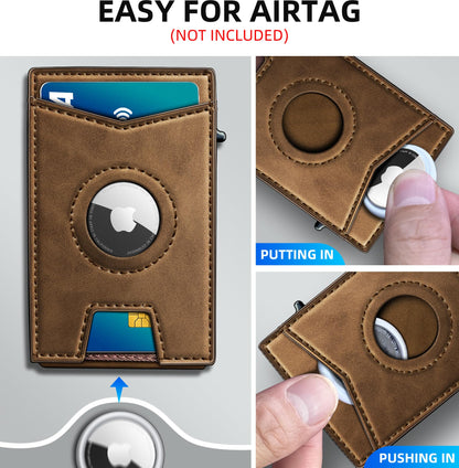 miyozi Airtag Wallet for Men Money Clip 9-Card Pop-Up Credit Card Holder with ID Window RFID Blocking Metal Case Magnetic Closure Front Pocket Wallet Gift Box
