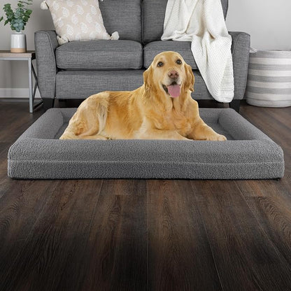 Orthopedic Dog Bed - 45x36 Inch Large Dog Bed with Supportive Bolster, Nonslip Bottom, and Removable Washable Cover - Memory Foam Pet Beds for Large Dogs - Pet Products by PETMAKER (Gray)