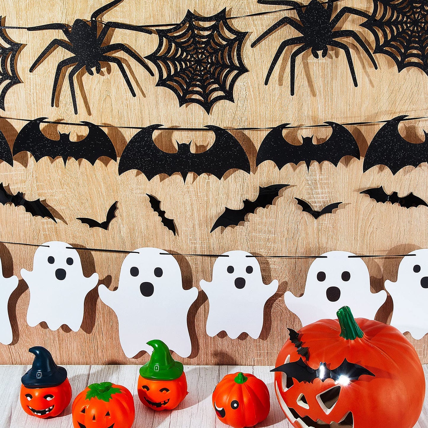 39 Pieces Halloween Decorations Black Glittery Bat Banner Spider Ghost Garland 3D Bat Wall Stickers for Halloween Party Haunted House Decoration Indoor Outdoor Mantel Supplies