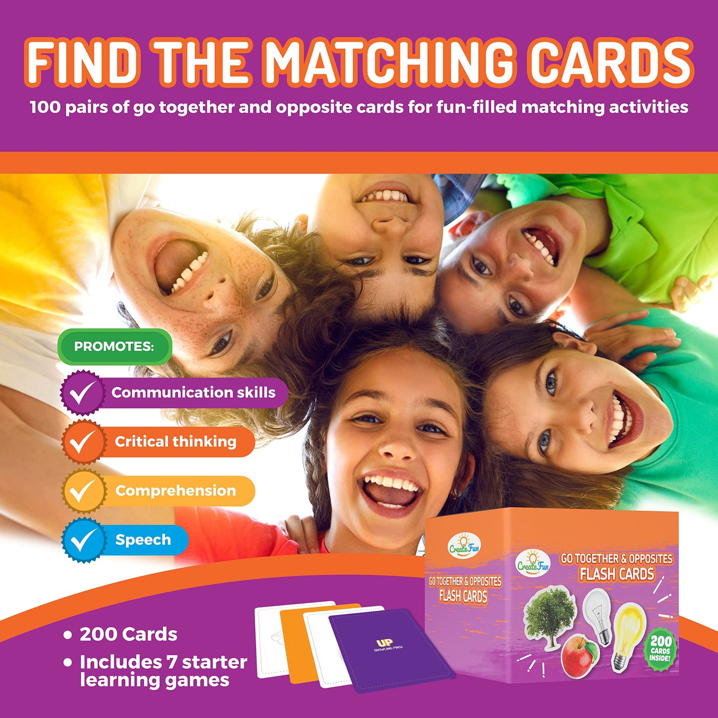 200 Go Together and Opposites Flash Cards Set, Photo Cards with 7 Educational Language Matching Games for Speech Therapy, ESL, ELL, Autism, Dementia, Seniors, and School Learning Kids Ages 3,4,5,6
