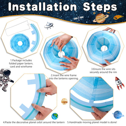 Outer Space Birthday Party Decorations Space Themed Party Supplies Planet Banner Backdrop Cake Topper Solar System Paper Lantern Galaxy Tablecloth Balloon Garland Kit for Space Astronaut Party Decor