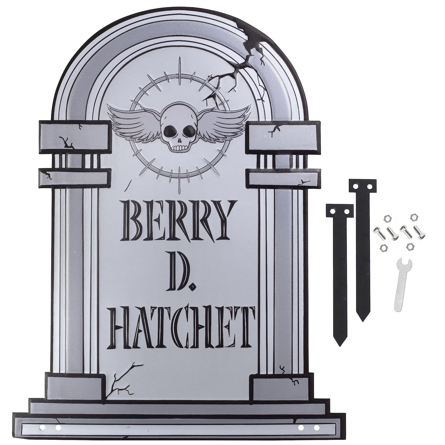 3-D Metal Halloween Ghost XL 17" Tombstone w Stakes -BERRY D HATCHET- Durable, Rustproof, UV Raised Printing- Upgrade Your Haunted House Mansion w Cemetary Lawn Decor- No More Flimsy Foam Graveyards